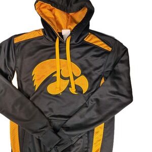 NCAA Iowa Hawkeyes Men's M Pullover Hoodie Sweatshirt Black Gold Pockets EUC